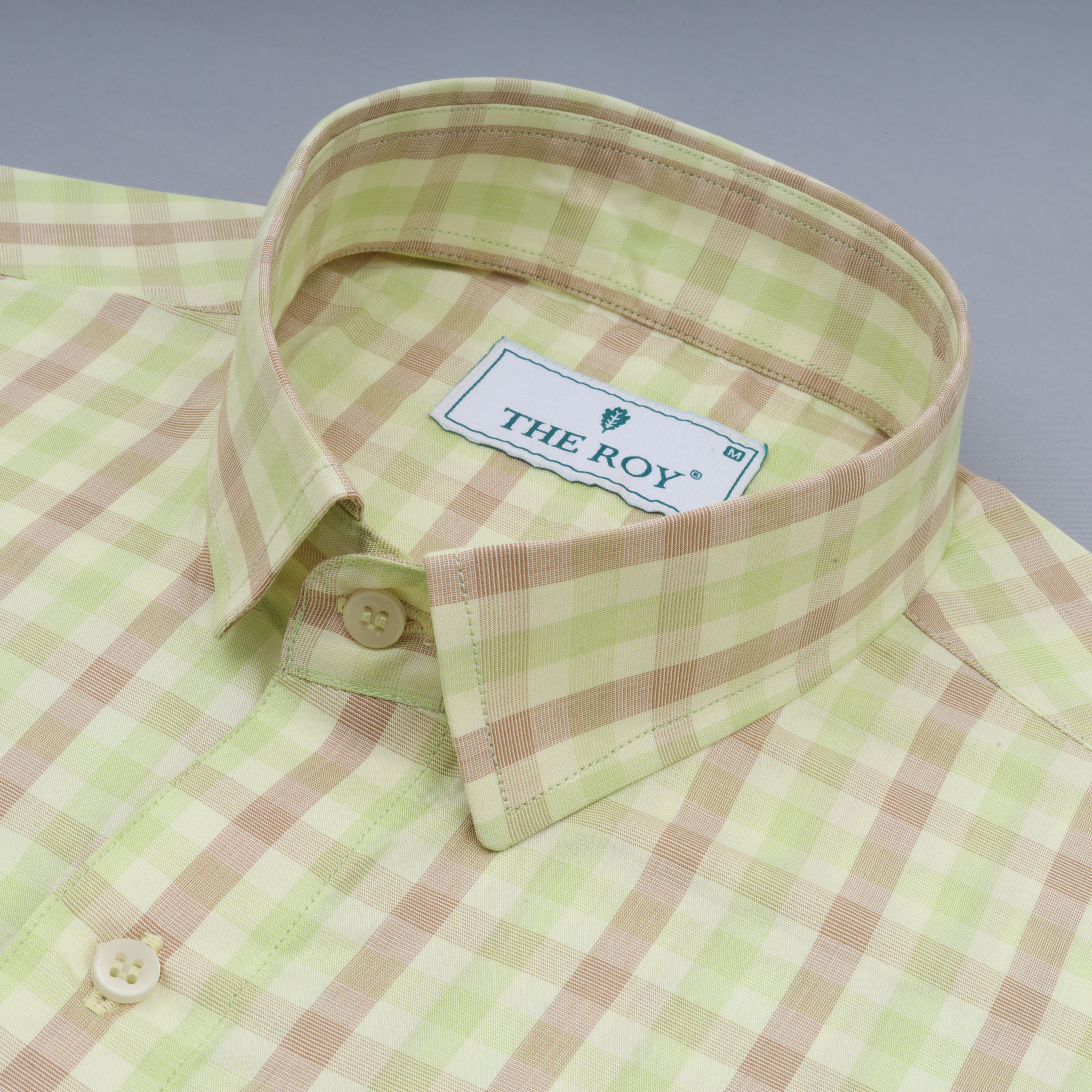 Greenish Yellow checks Premium Cotton Shirt