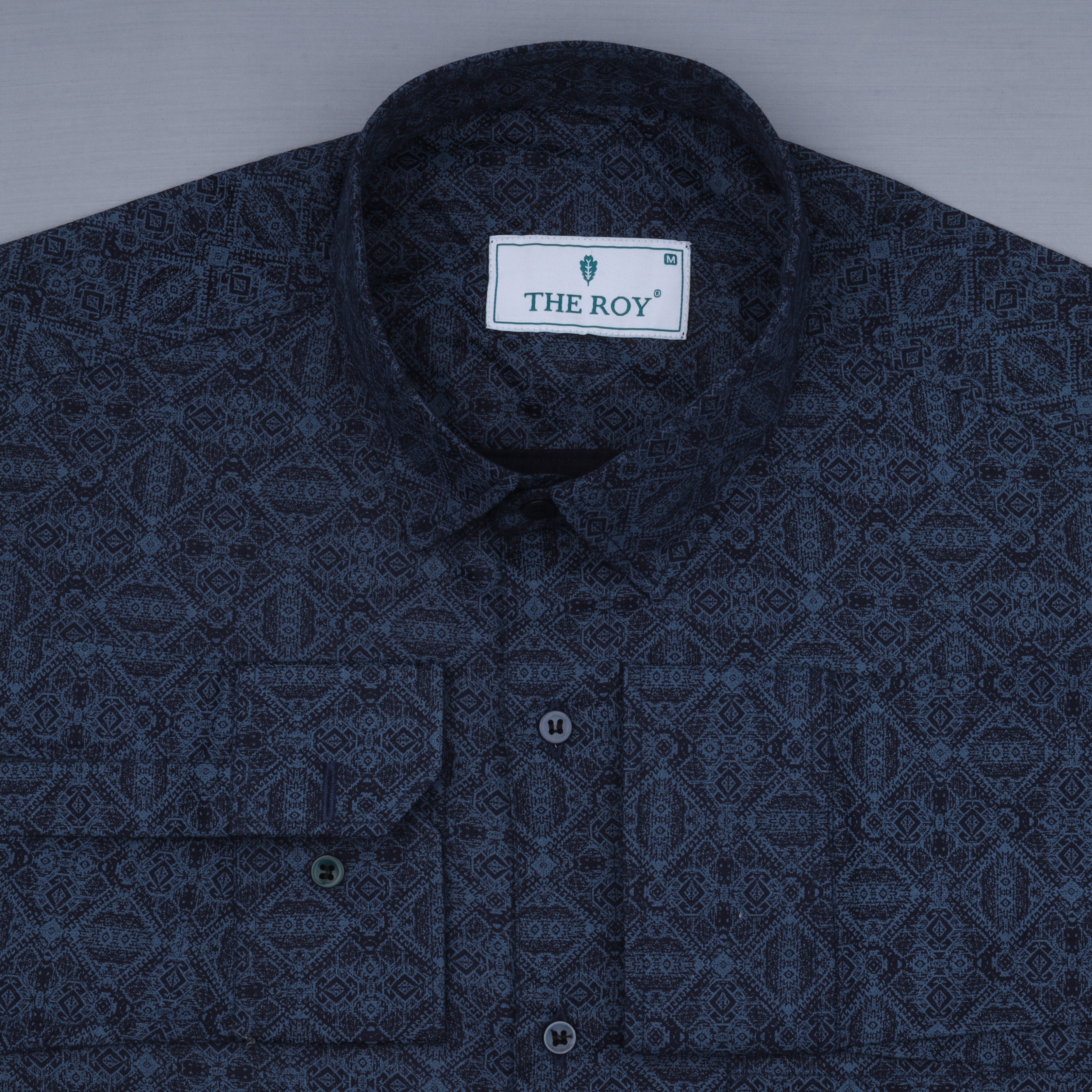 Navy Blue Premium Printed Cotton Shirt