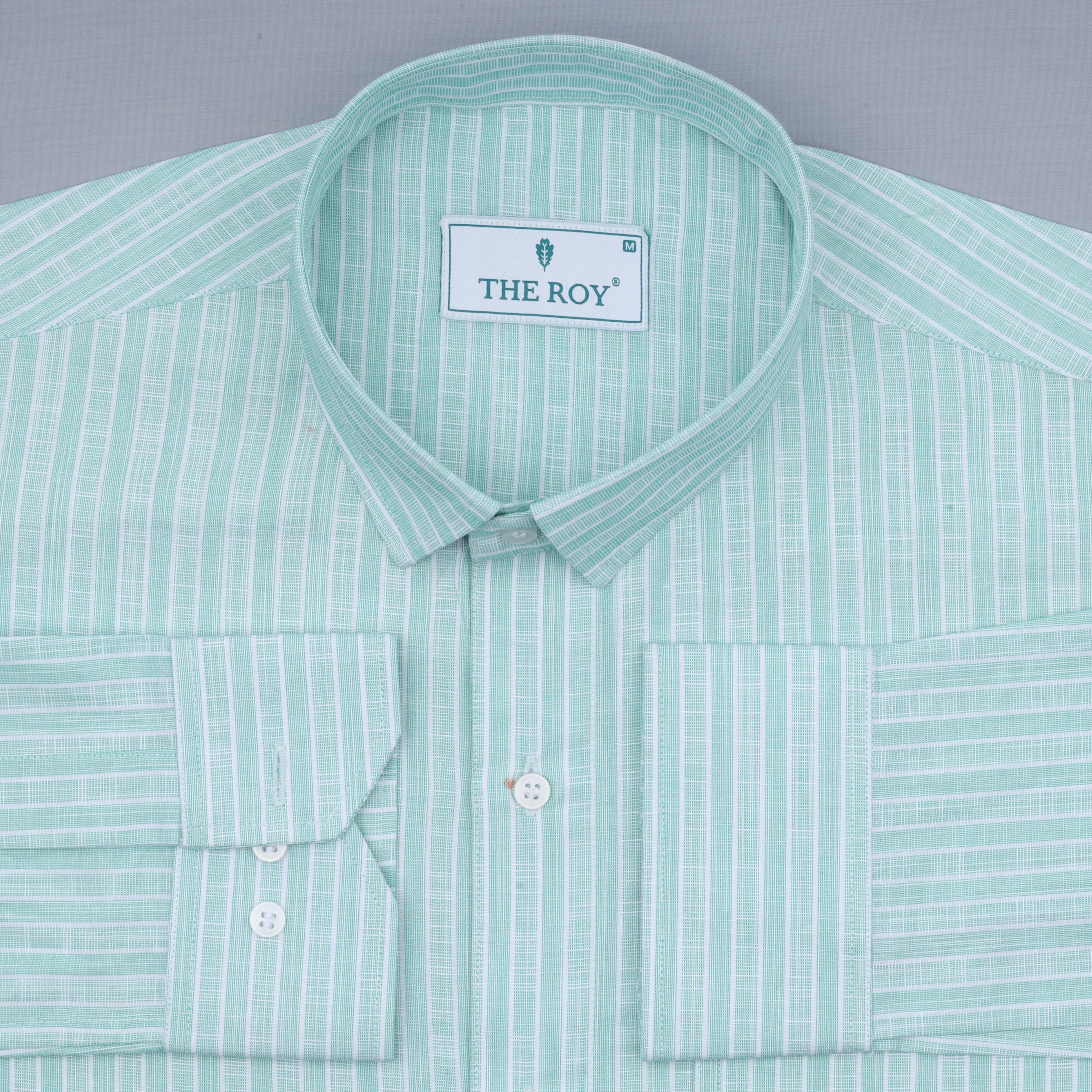 Light Green Luxury Stripes Cotton Shirt