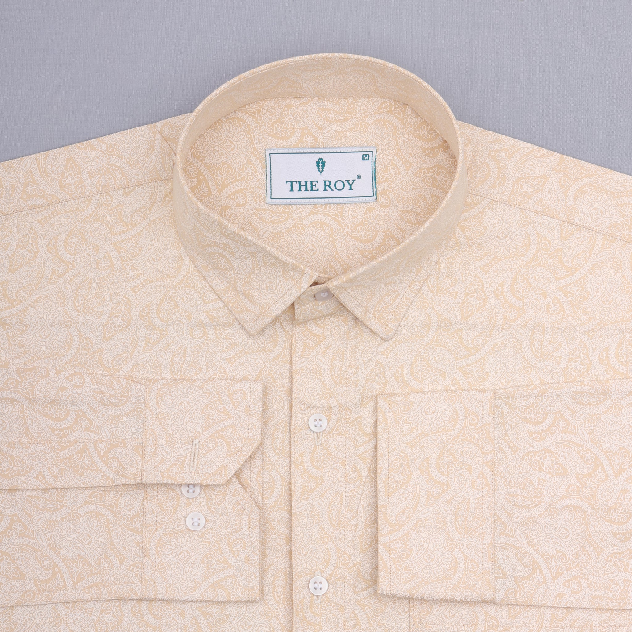 Light Cream Luxury Printed Cotton Shirt