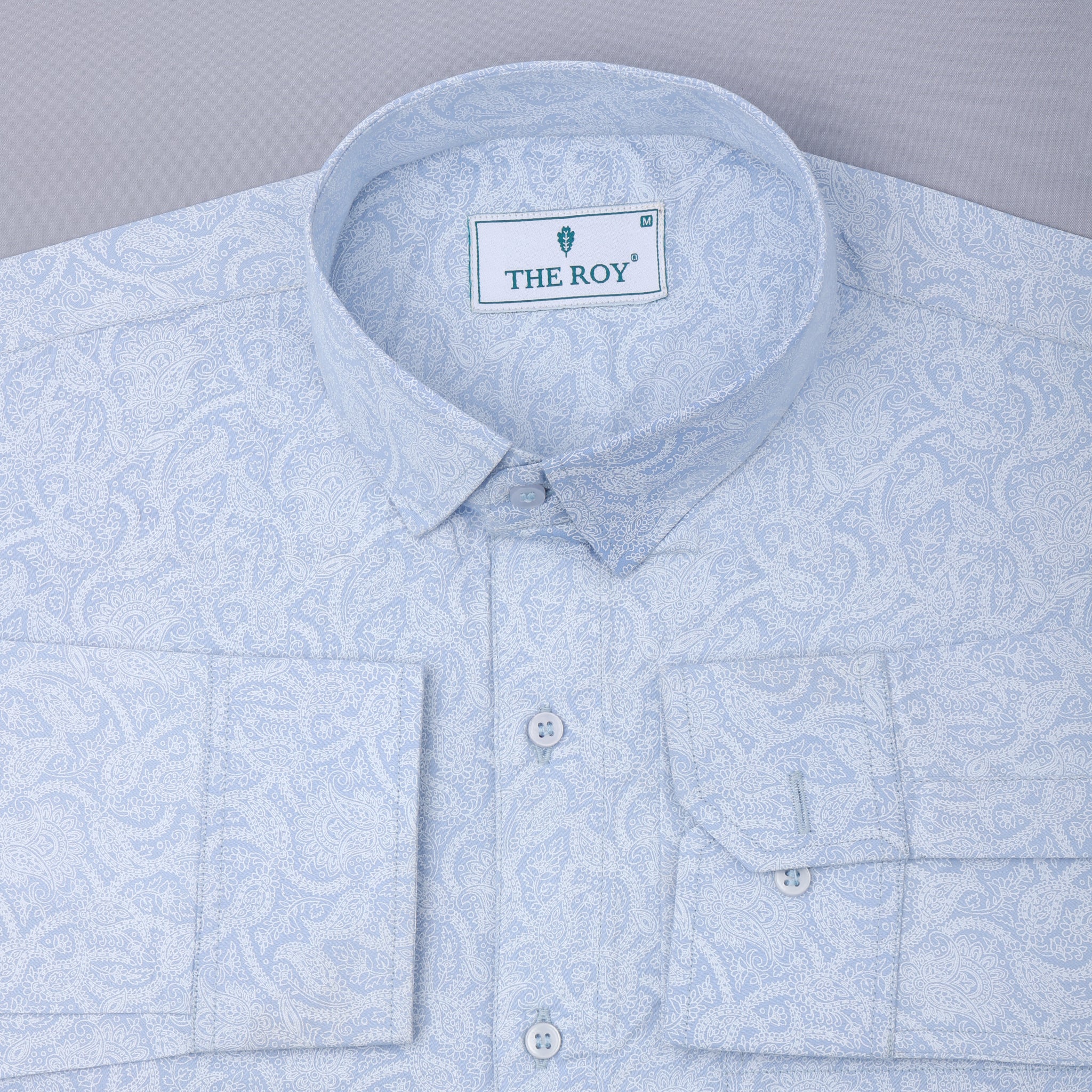 Light Sky Blue Luxury Printed Cotton Shirt