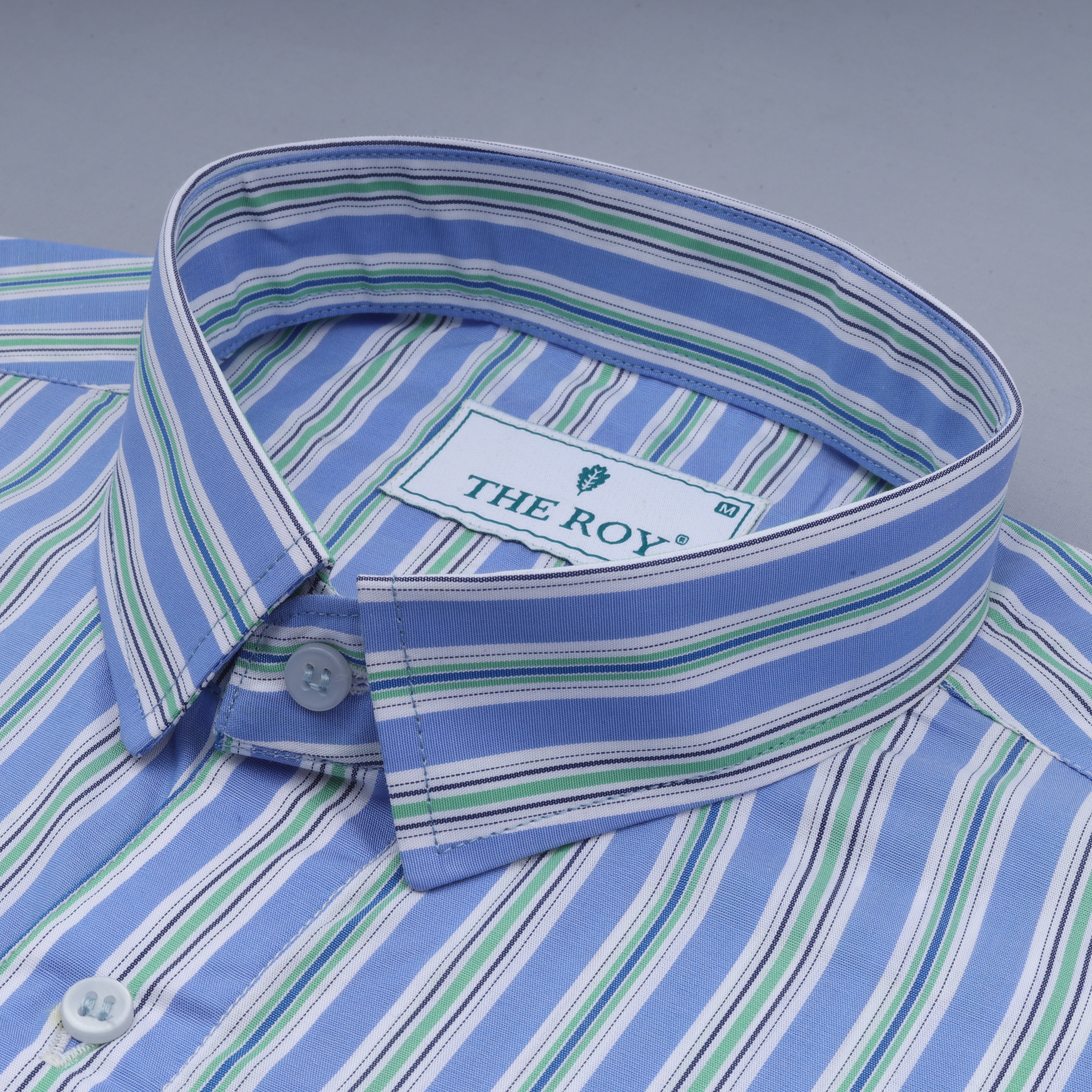 Tealish Blue Luxury Stripes Cotton Shirt