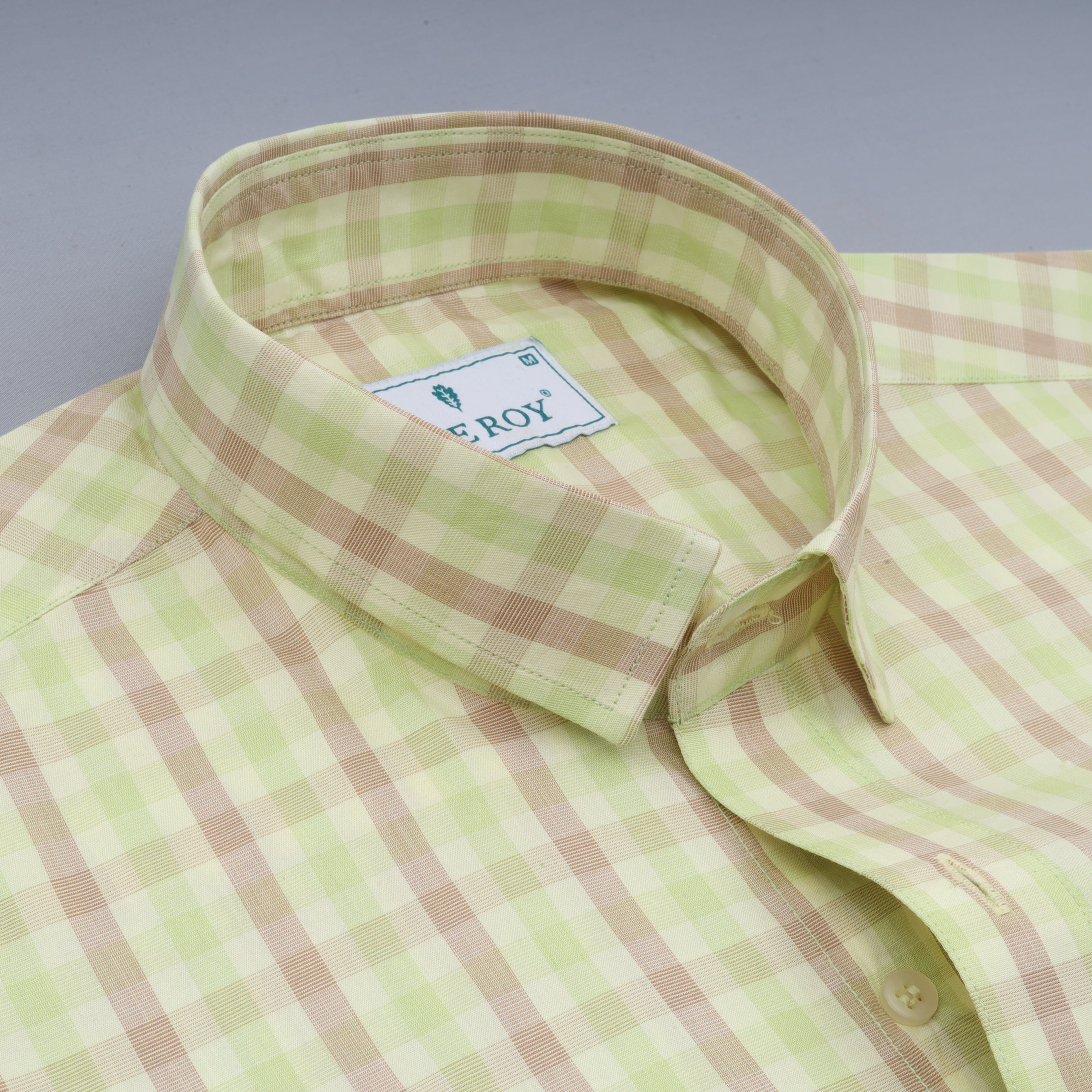 Greenish Yellow checks Premium Cotton Shirt