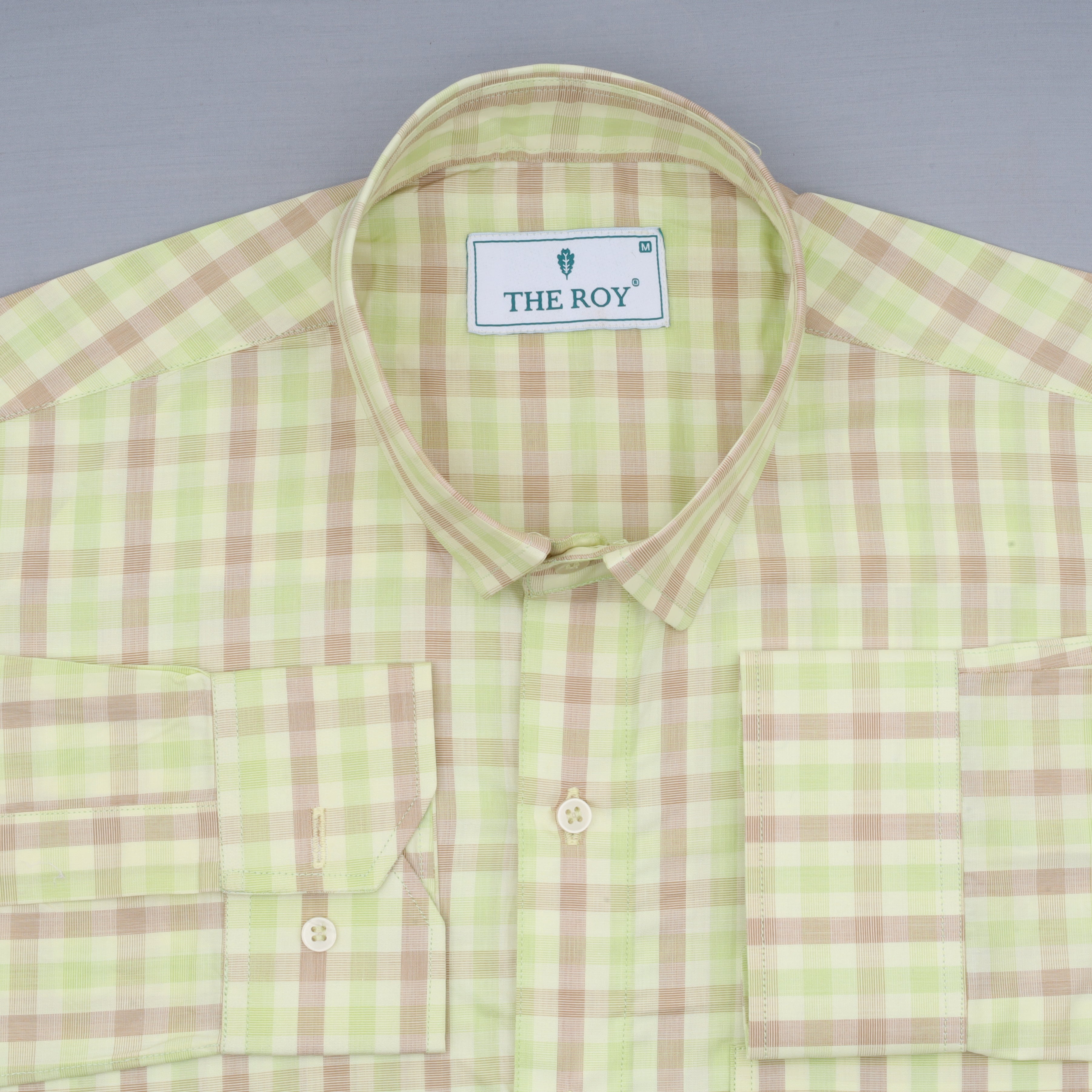 Greenish Yellow checks Premium Cotton Shirts