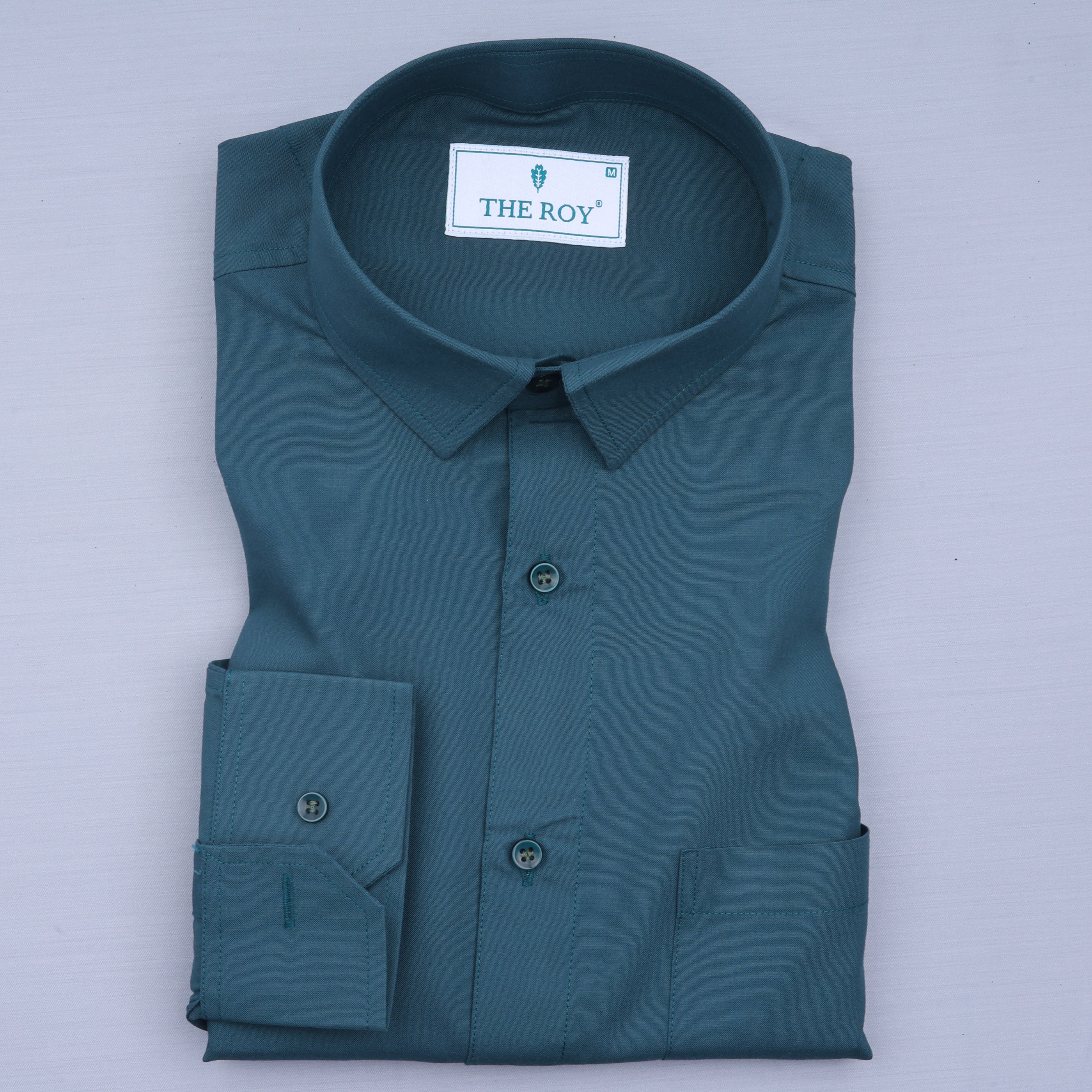 Dark Green Luxury Plain Cotton Shirt