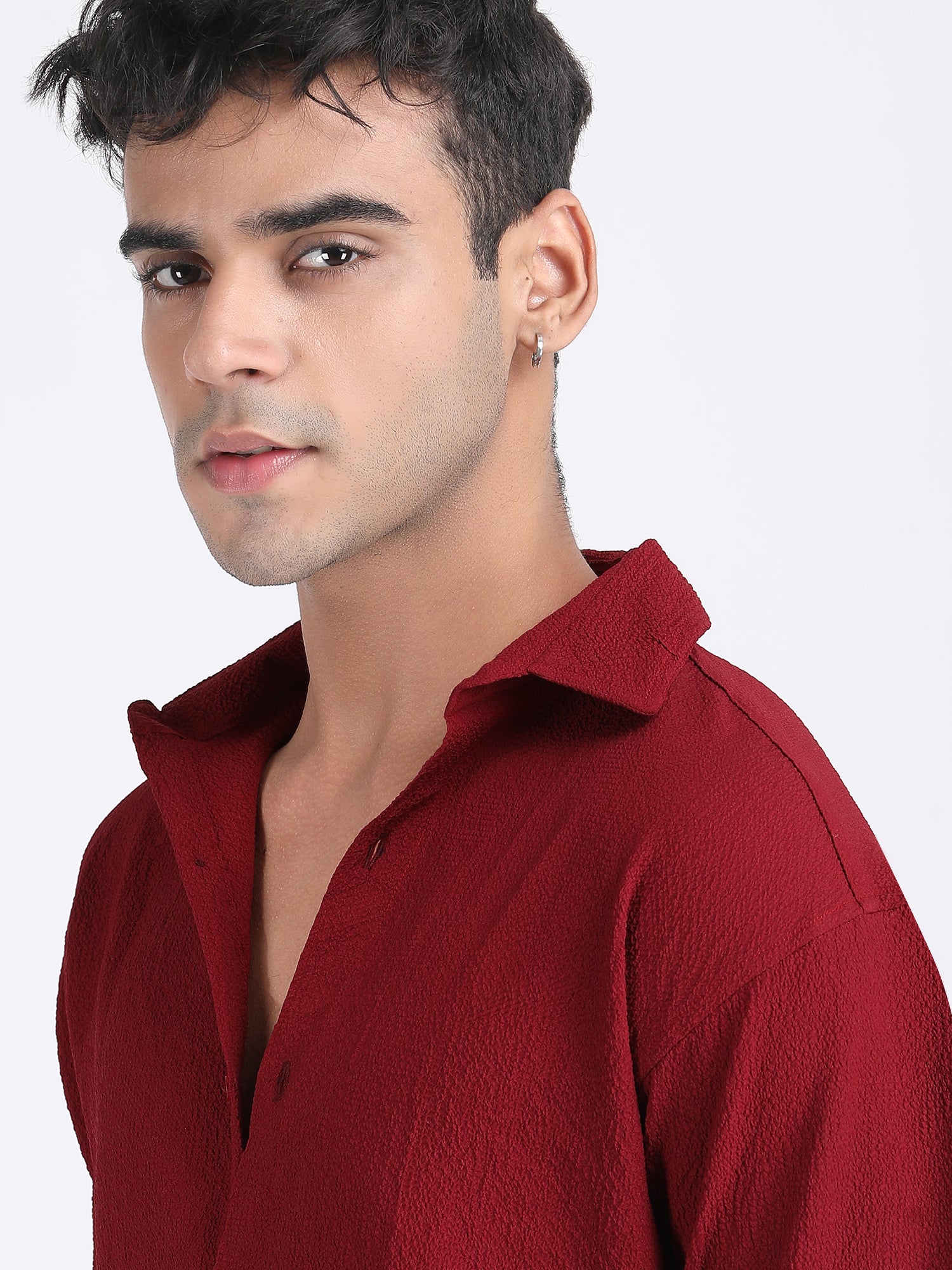 Red Popcorn Texture Full Sleeves Shirt