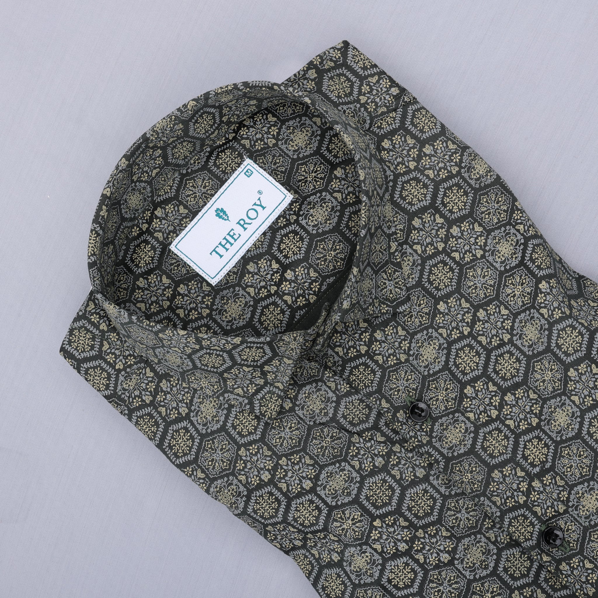 Green-cyan Luxury Printed Cotton Shirt