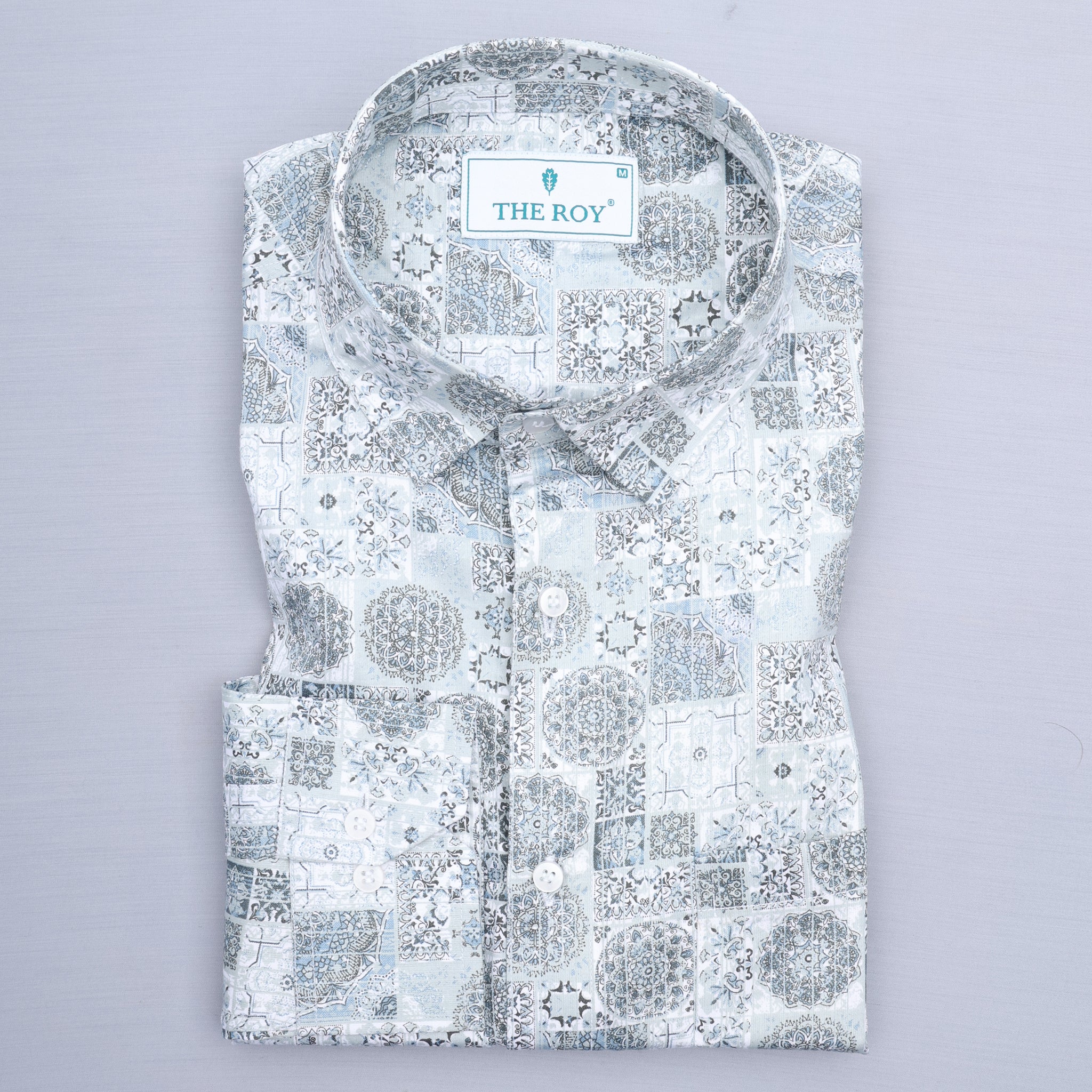 Light Grey Premium Printed Cotton Shirt