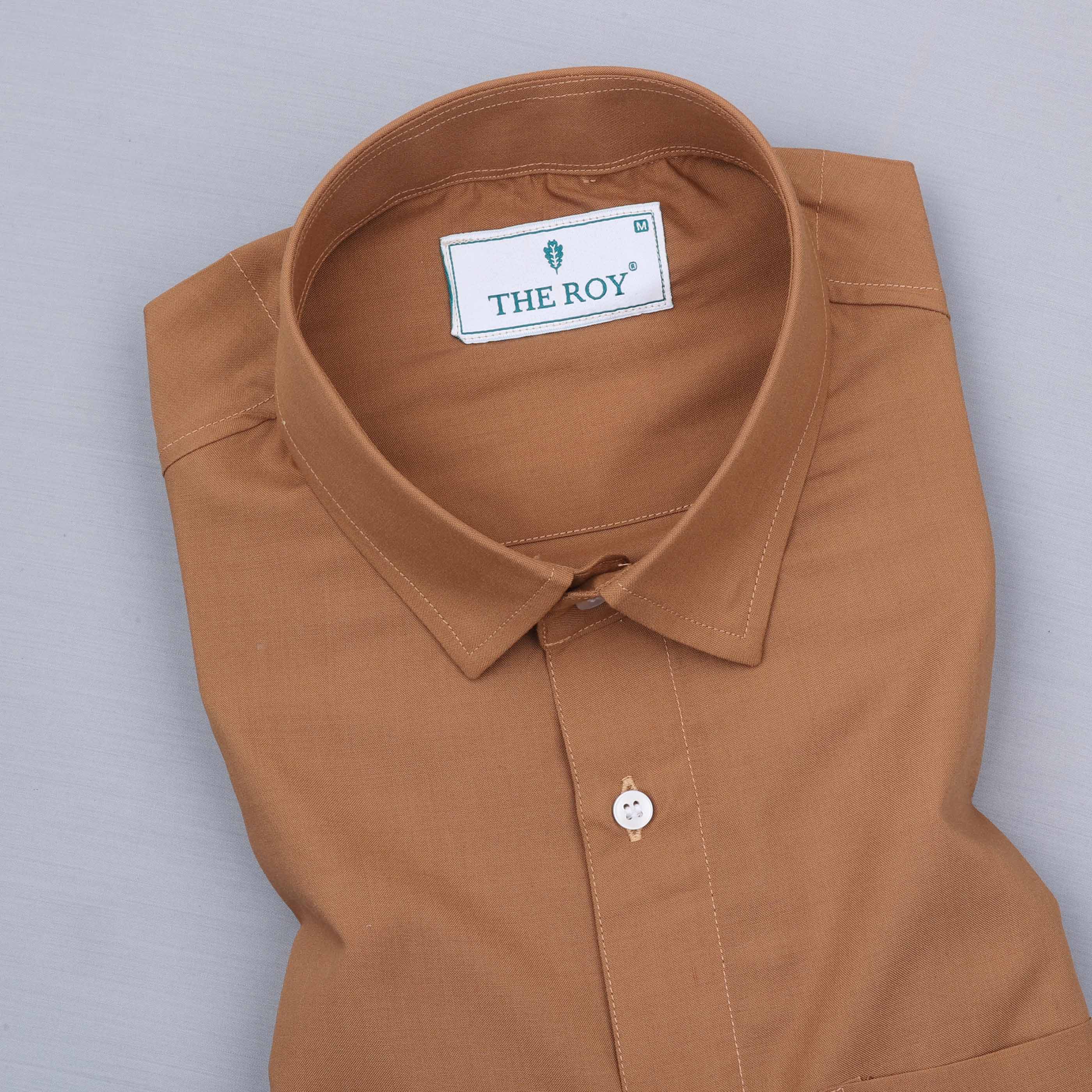 Light Brown Luxury Plain Cotton Shirt