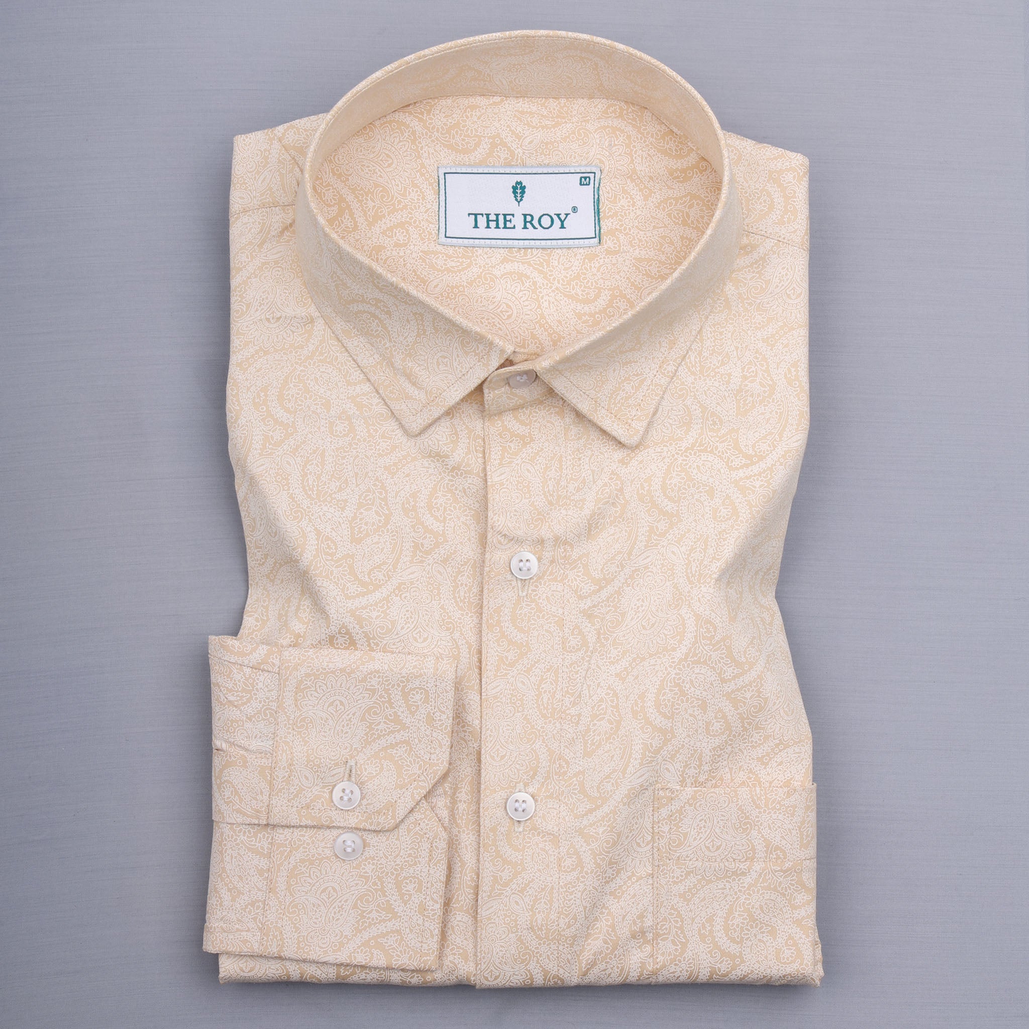 Light Cream Luxury Printed Cotton Shirt