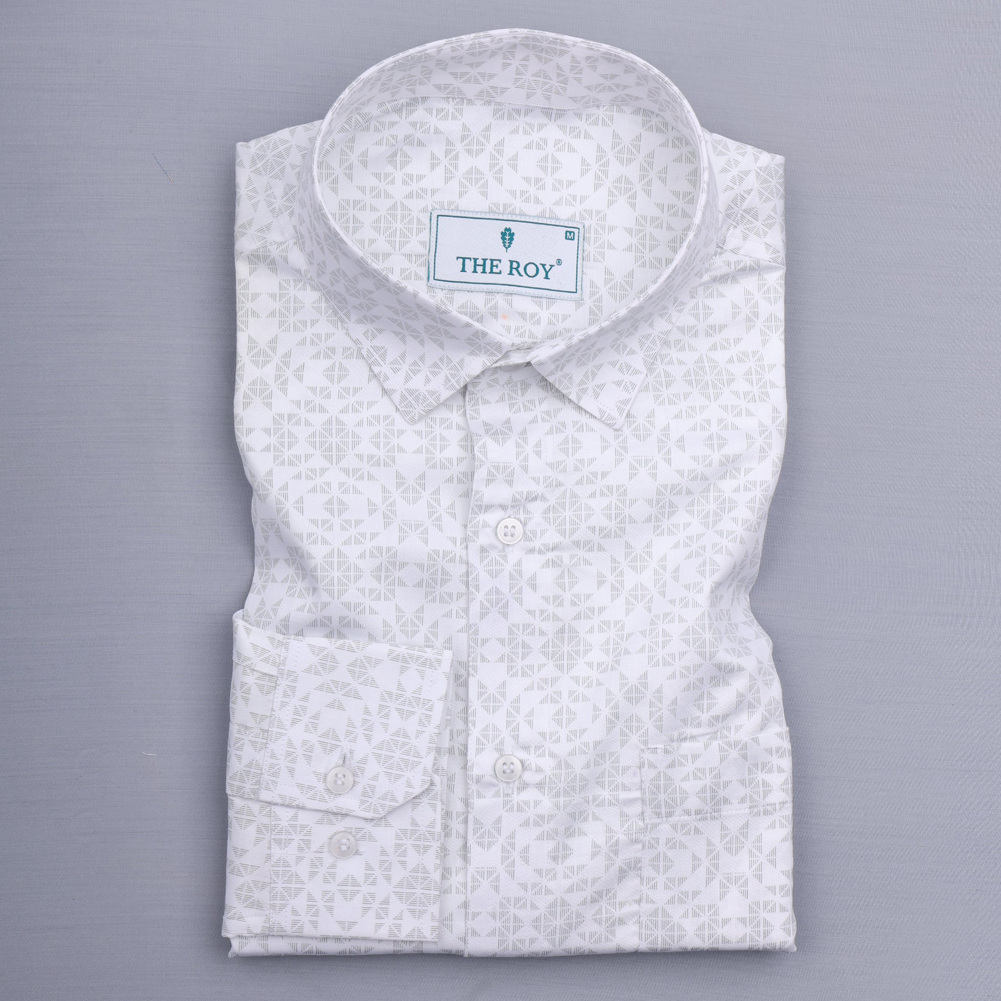 Dark White Luxury Printed Cotton Shirt