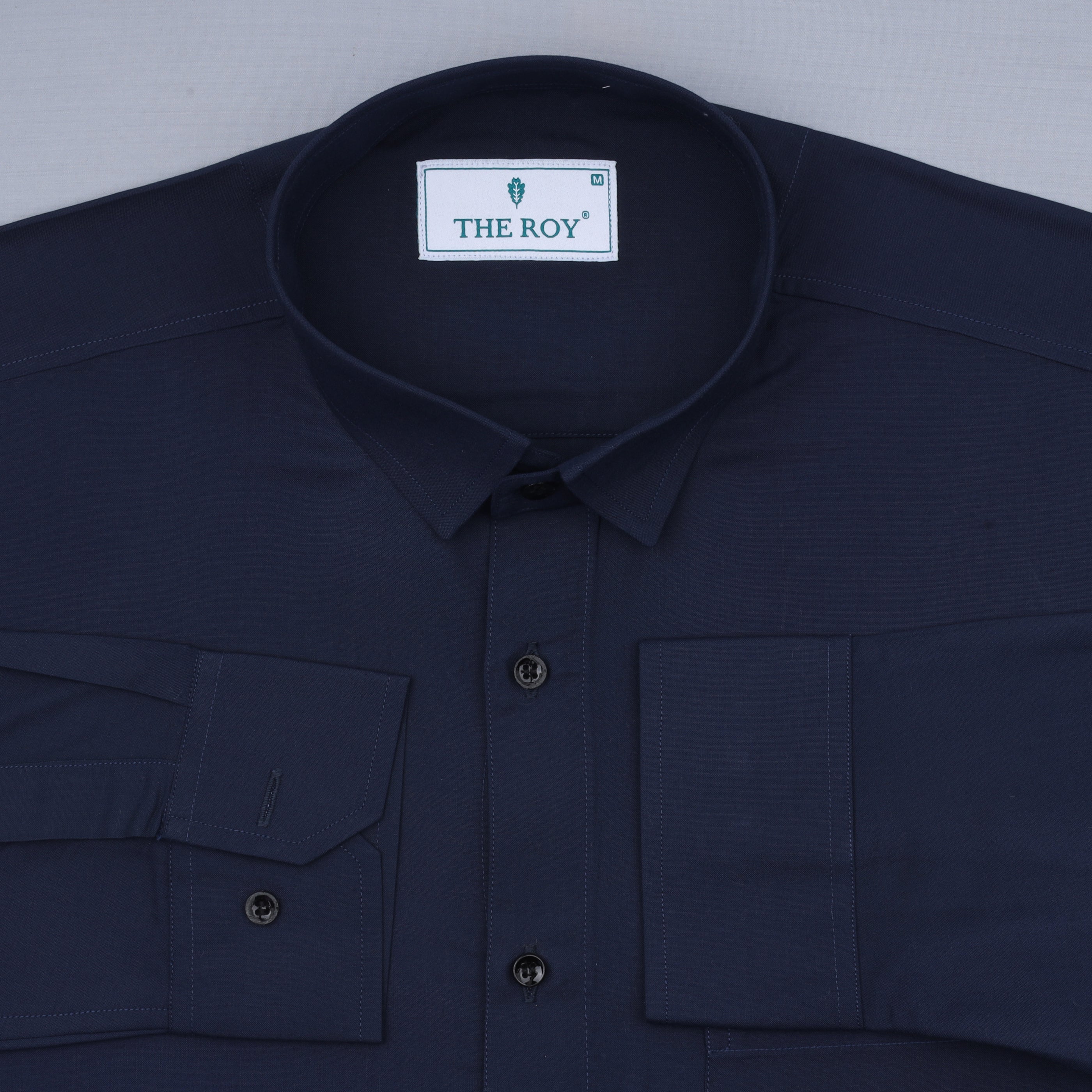 Navy Blue Luxury Plain Cotton Shirt