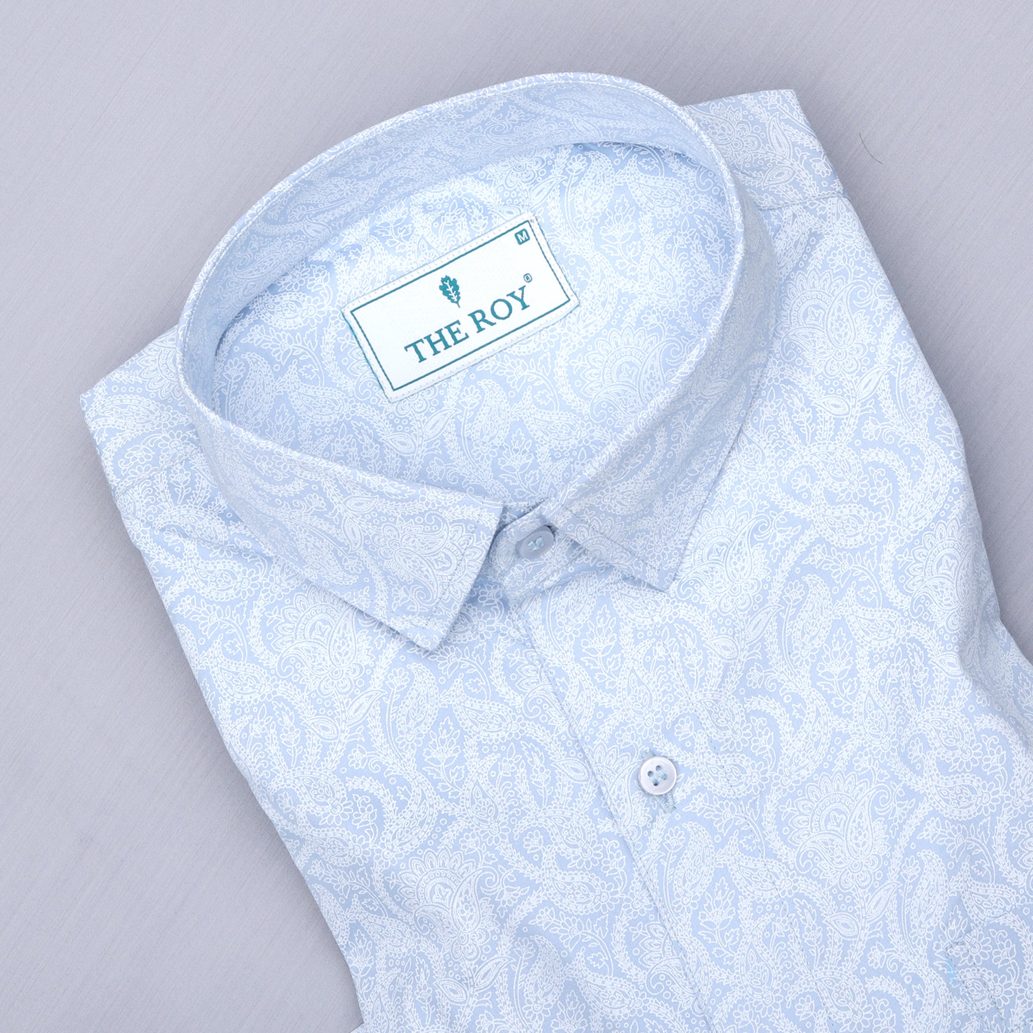 Light Sky Blue Luxury Printed Cotton Shirt
